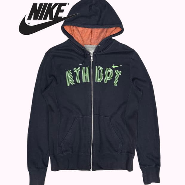 lettering navy hood zip-up