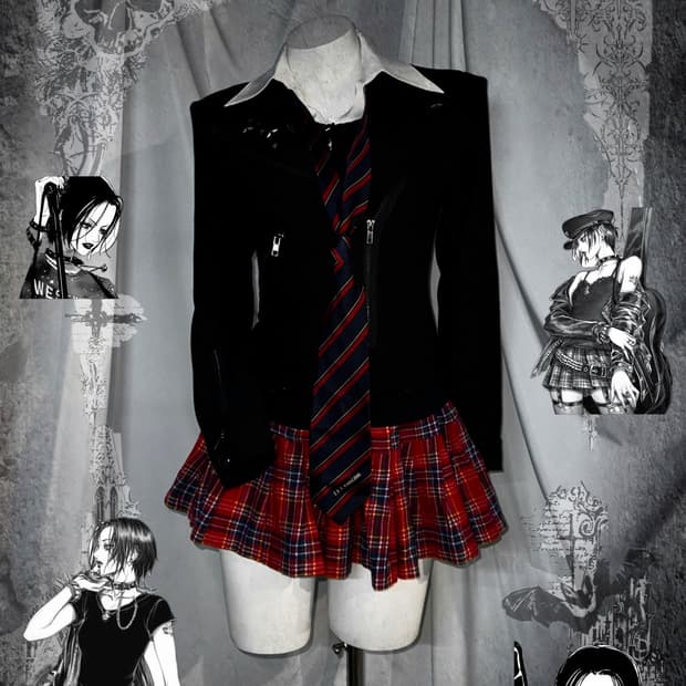 Axes Femme 나나깔 데일리 레드체크 펑크 코디세트 