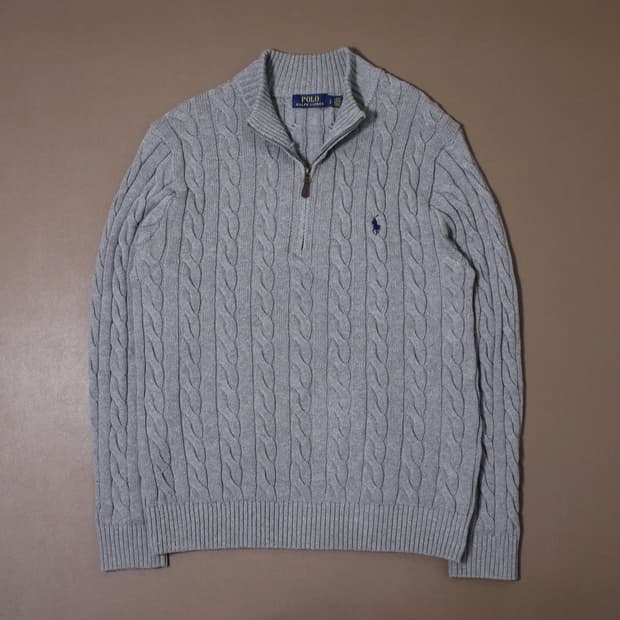 Polo 폴로 랄프로렌 꽈배기 그레이 니트 하프집업 