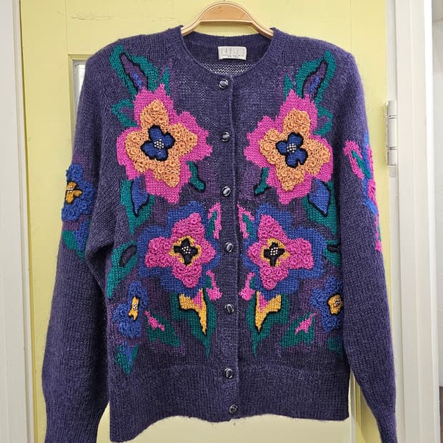 Hand made 모헤어st 크로쉐 플라워 가디건