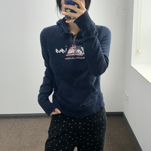 Polo 폴로 진스 레터링 로고 성조기 네이비 후드티