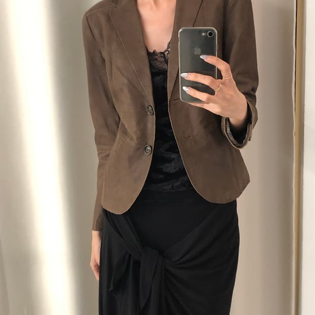 막스마라 브라운 스웨이드 블레이저자켓
