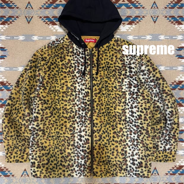 [L] 슈프림 플리스 집업 후드 브라운 레오파드
