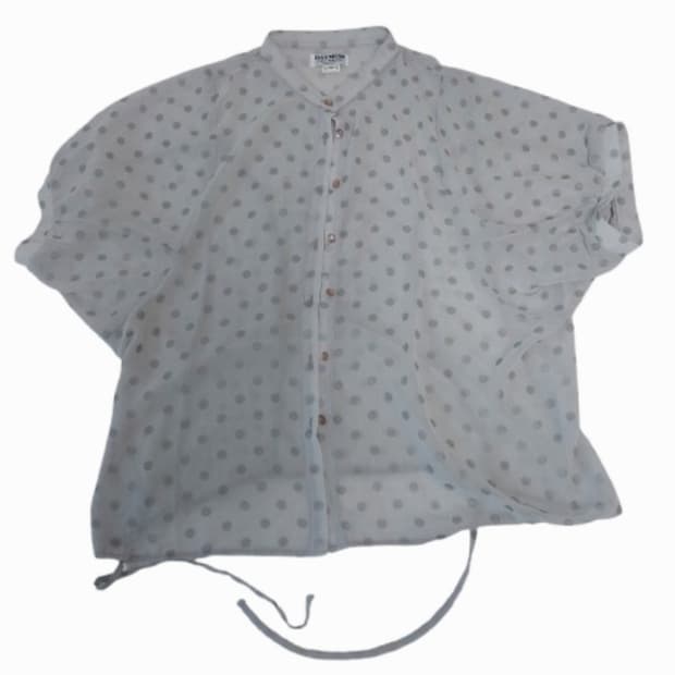 모리걸 너드 땡땡이 도트 시스루 회색 블라우스