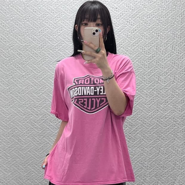 할리 데이비슨 빈티지 러블리힙 딸기 핑크 레이싱 반팔티 XL C13139