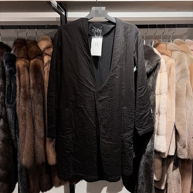 (정품/새상품) 요지 야마모토 여성 블랙 코튼 울 노카라 비대칭 코트