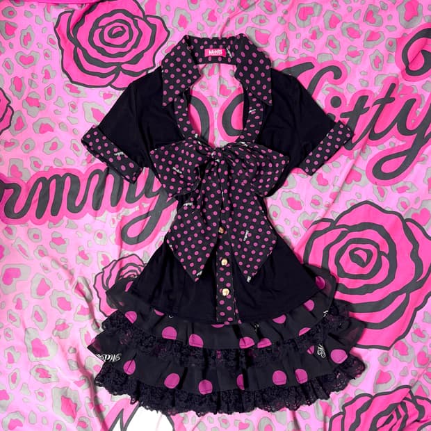 MA*RS마즈 핀터대장 블랙핑크 도트 리본 셋업 히메오네갸루 109y2k