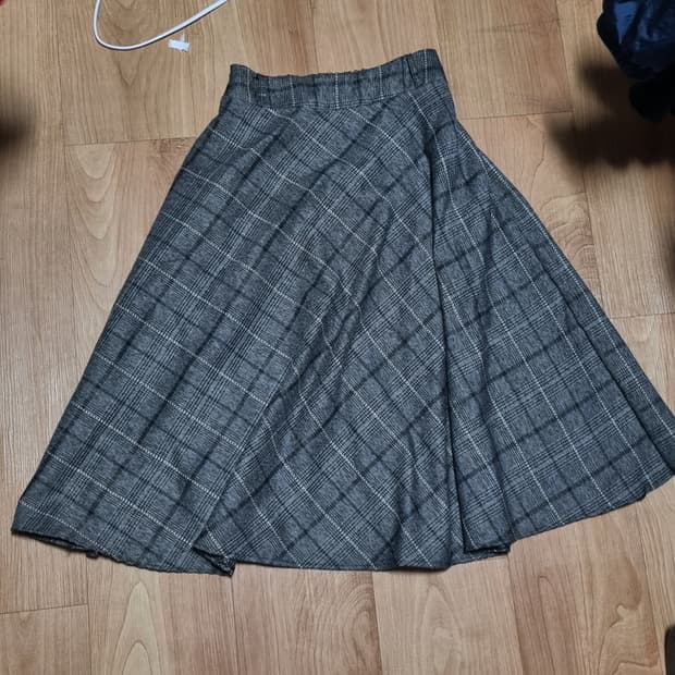 빈티지 체크 치마 스커트 그레이