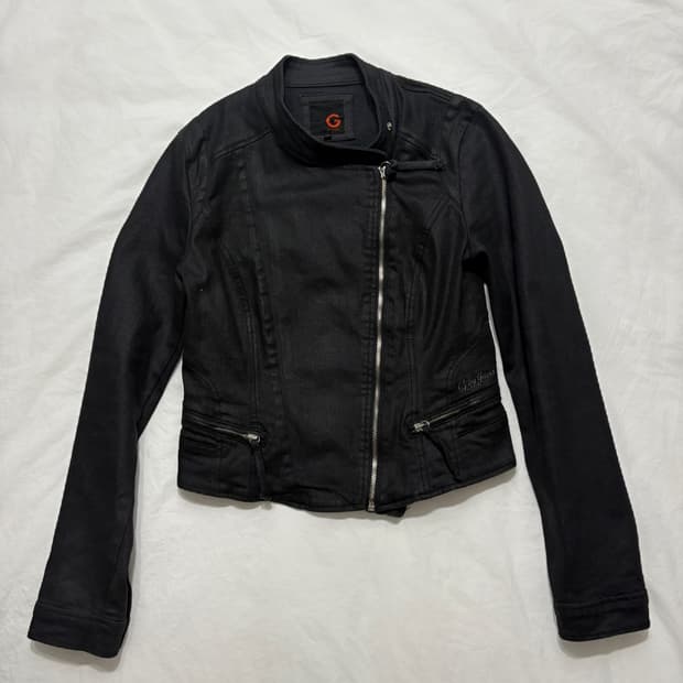 빈티지 블랙 데님 라이더 자켓