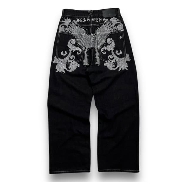 Fusai Skull embroidered black jeans