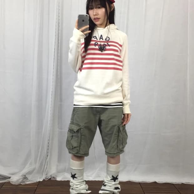 Gap 1969 Cream Stripe Hoodie 