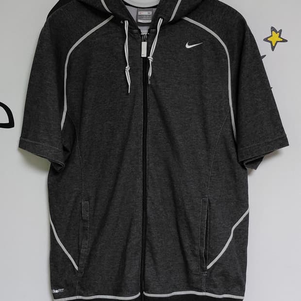 [M] 나이키 올드스쿨 FIT DRY 반팔 후드 집업 (차콜)