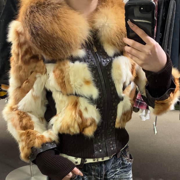 OS)빈티지 여성 y2k 스터드 포인트 퍼 자켓