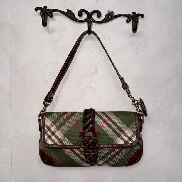 Bean pole khaki brown check shoulder bag