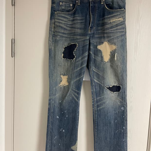 초기 올드 커버낫 패치워크 리페어드 테어퍼드 핏 데님 청바지 L