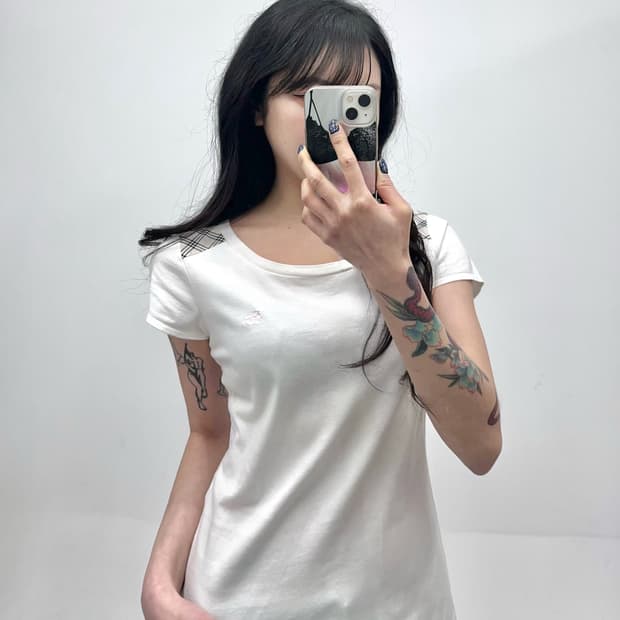 Burberry 블루라벨 노바체크 핑크 로고 반팔티