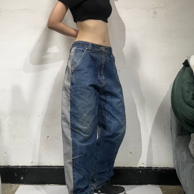 칼카니 중청 힙합 사이드 라인 자수 데님 청바지 32