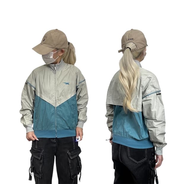 일본판 아식스 블루 그레이 윈드러너 바람막에 트랙 자켓 