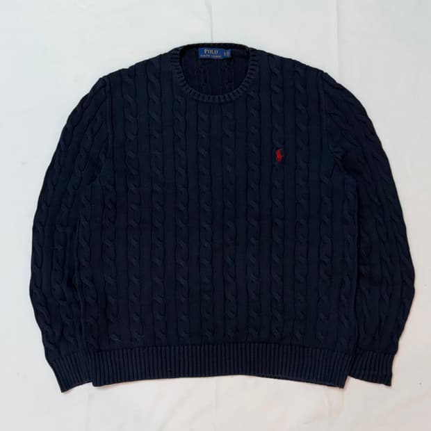 신형) 폴로 랄프로렌 꽈배기 케이블 니트 네이비