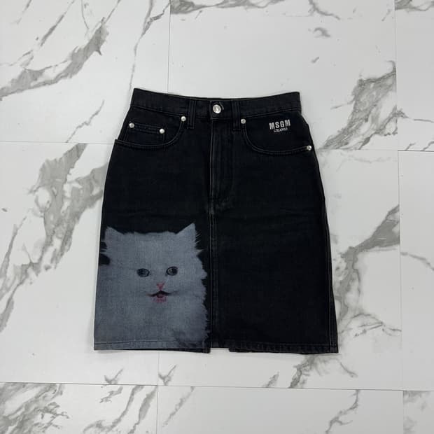 MSGM 캣프린팅 데님 스커트