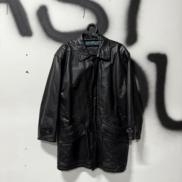 VTG 빈티지 카우 레더 소가죽 롱 코트 자켓