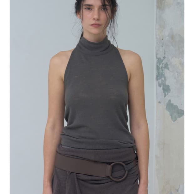 Verso wool scarf halter-neck top (gray)