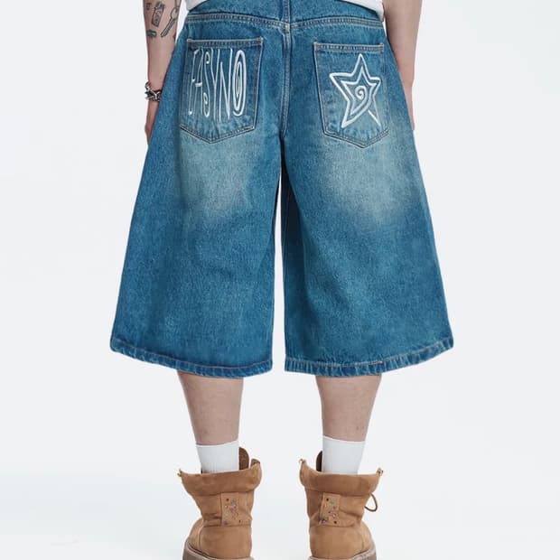 Easy no easy 이지노이지 스타 8부 데님 버뮤다팬츠 (딥블루)