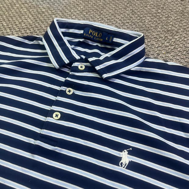 폴로랄프로렌 네이비 멀티 스트라이프 카라 티셔츠 