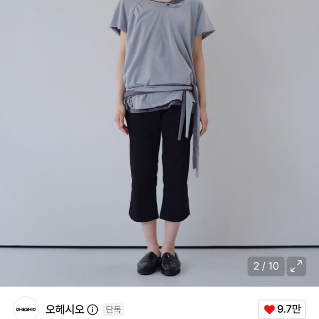 오헤시오 ONE-SHOULDER WRAP T-SHIRT, GRAY