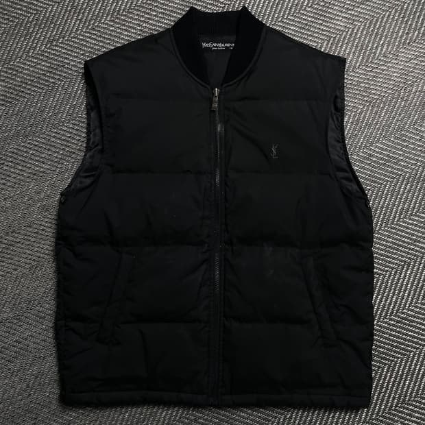 90s 입생로랑 아카이브 자수로고 미니멀 다운 조끼 베스트o 5950