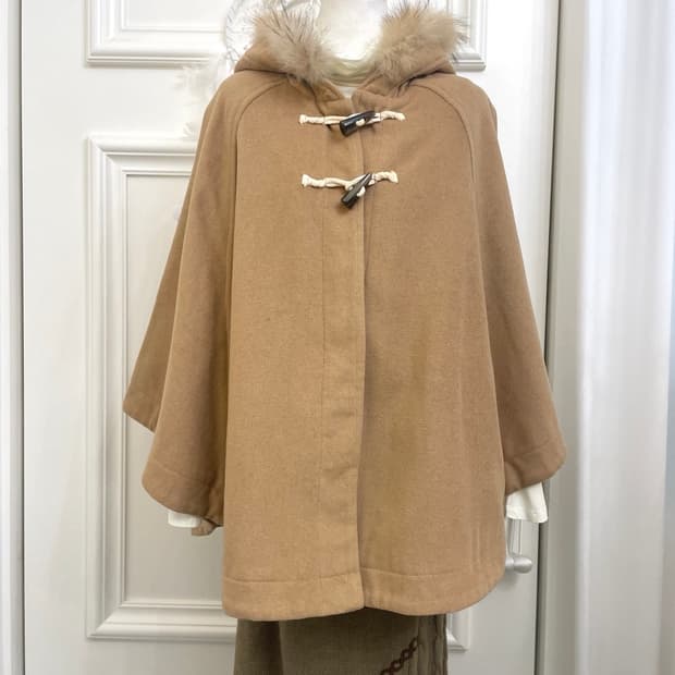 camel beige two button fur point cape co