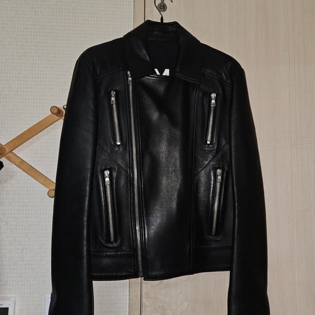 (48) 발망 블랙 램스킨 바이커 zip 레더 자켓