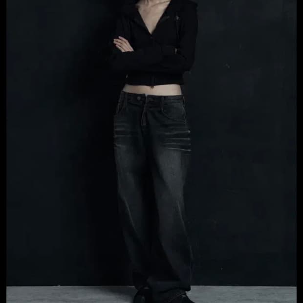 시너진 OVERSIZED CAT WASHING DENIM PANTS BL