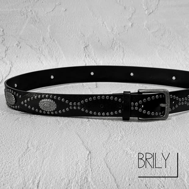 [Unisex] MONO 크롬 에스닉 스터드 웨스턴 가죽 벨트