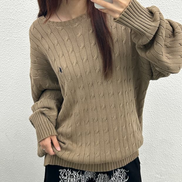 폴로 랄프로렌 박시핏 블랙포니 베이지 꽈배기 니트 105