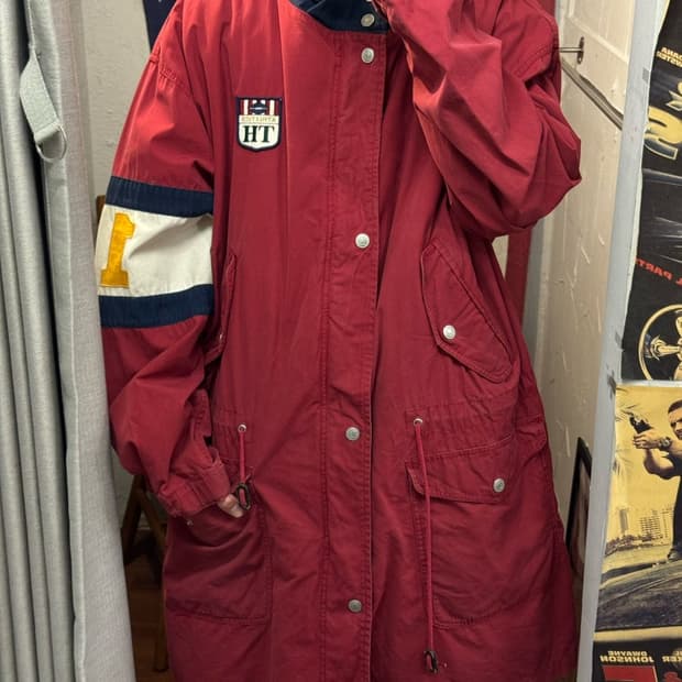 90s 타미힐피거 올드스쿨 어센틱 후드 롱파카 내피 탈부착 레드 네이비
