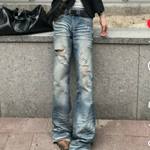 제이디드 런던 Mid Blue Distressed Creased Drif