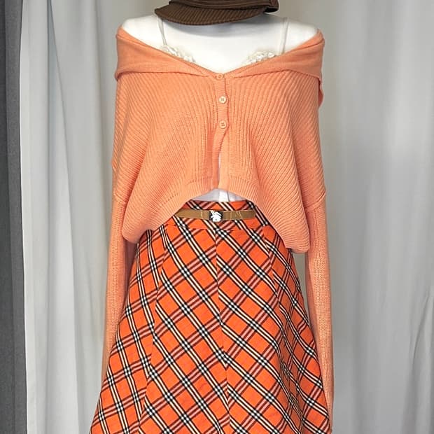 [Burberry] 버버리 스커트 Orange Check Skirt