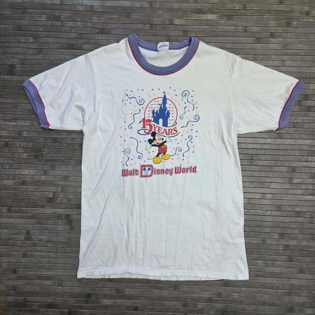 80s 디즈니월드 15주년 링거 티셔츠