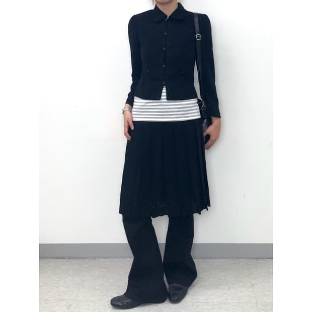 빈티지 블랙 블레이저 스커트 셋업