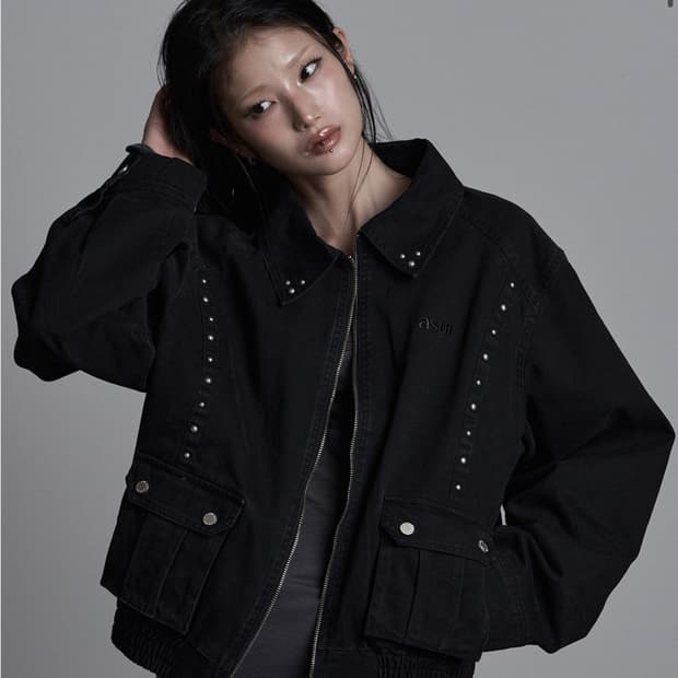 Asyouare 버튼 워시드 블루종 블랙