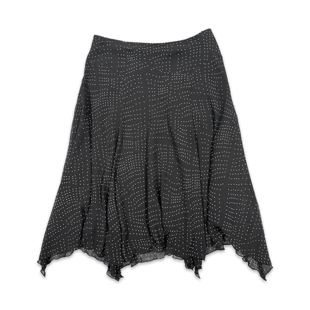 빈티지 블랙 도트 언밸런스 미디 스커트