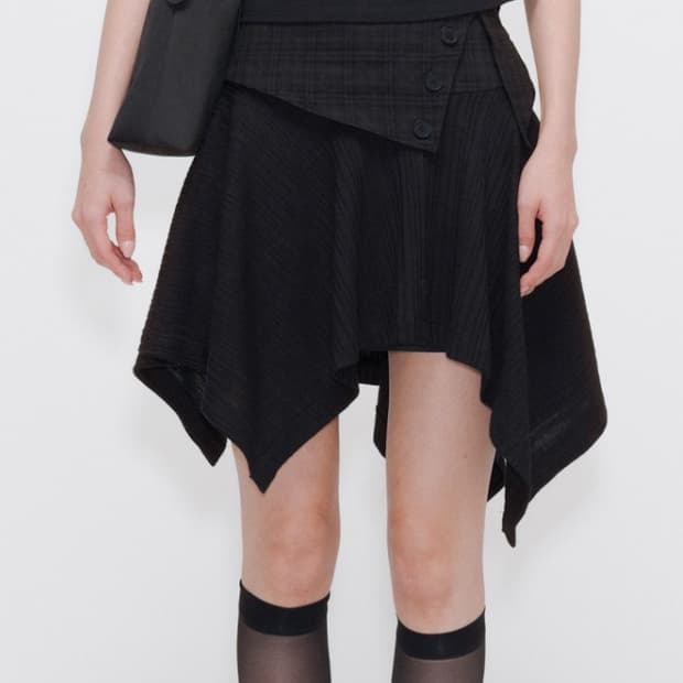 미세키서울 레이어드 언발란스 플리츠 체크 스커트