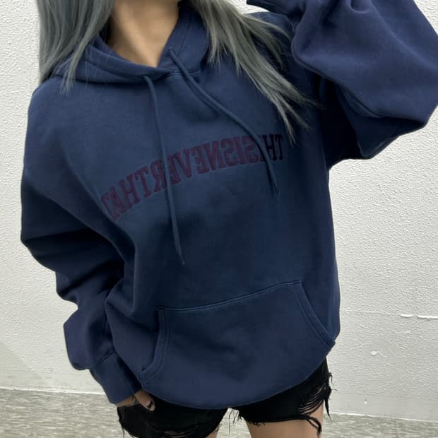 디스이즈네버댓 자수 로고 네이비 후드 L