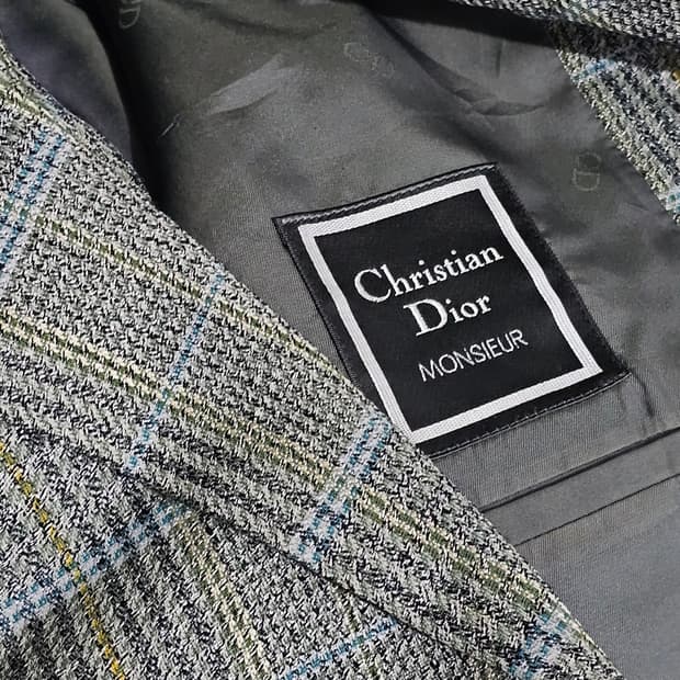 Christian Dior Monsieur 울 실크 그린 체크자켓