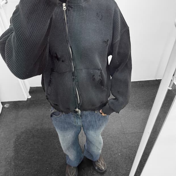 빈티지 와플 후드집업