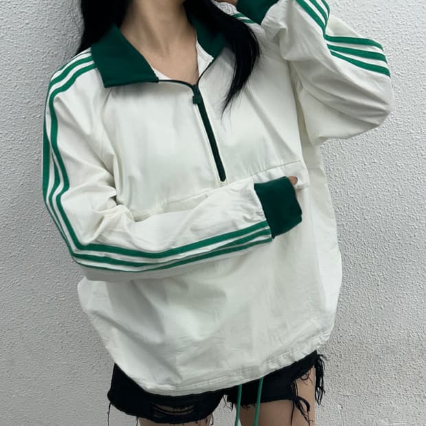 아디다스 그린라인 화이트 아노락 L