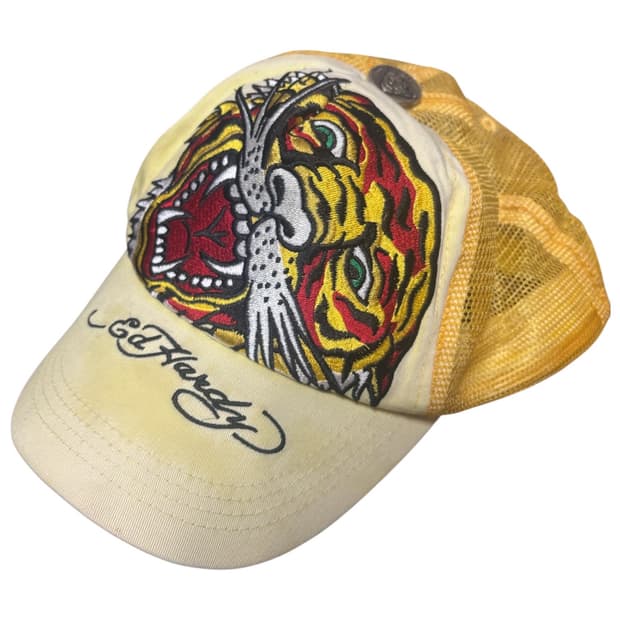 [ED HARDY] 에드하디 옐로 타이거 자수 메쉬캡
