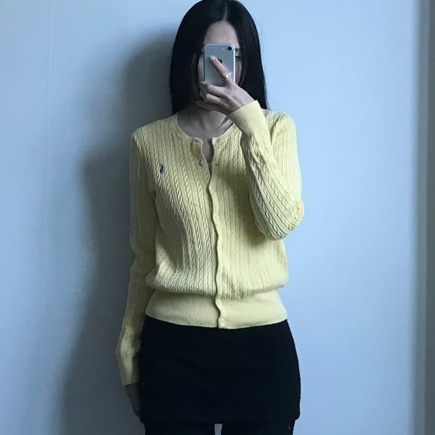 폴로 랄프로렌 QR 신형 옐로우 꽈배기 니트 가디건