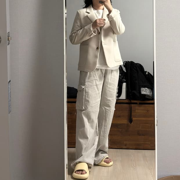 98프로젝트 아이보리 미니 블레이저 자켓 세미크롭